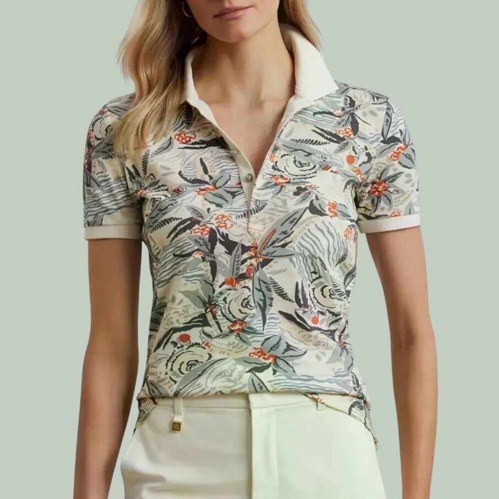 Lauren Ralph Lauren Print Stretch Piqué Polo Shirt Tropical Floral 3X
